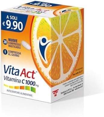 Vitamina C Act 1000mg, Integratore Alimentare in Compresse Masticabili, a base di Vitamina C - Confezione da 30 Compresse Masticabili Vitamina - integratore