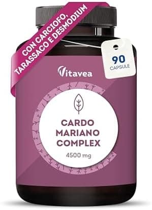 Cardo Mariano 4500mg, Carciofo, Tarassaco & Desmodium - Complesso Depurativo Fegato 4 in 1 con Silimarina - Integratore Naturale, Vegano, Senza Additivi - 90 Capsule - Vitavea Generico - integratore