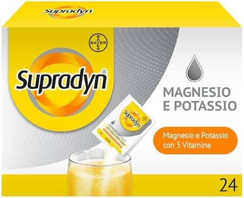 Supradyn Magnesio e Potassio Integratore Multivitaminico con Vitamine B, Vitamina C e Sali Minerali per Stanchezza, Caldo e Sport, 24 Bustine Effervescenti Senza Zucchero, Gusto Arancia