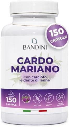 Bandini® Cardo Mariano con Carciofo, Tarassaco e Dente di Leone, 150 Capsule, Complesso ad Alto dosaggio, Estratto 80% di Silimarina, Milk Thistle, Diuretico, Digestivo e Depurativo, Metodo HPLC