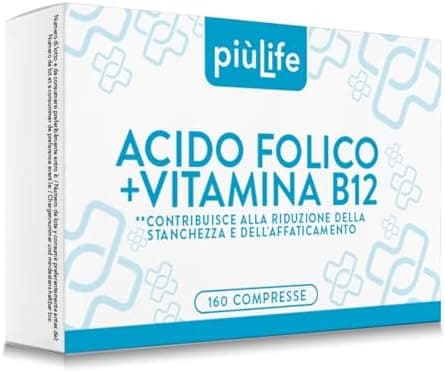 Acido Folico 400 μg Con B12 160 Compresse PiùLife, 1 Al Giorno, Folina Integratore Acido Folico E Vitamina B12, Energia Contro Stanchezza E Affaticamento, Mamma