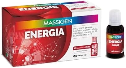 Massigen - Tonico Energia, Integratore Energetico con Ginseng e Guaranà, Combatte la Stanchezza, 10 Flaconcini da 25 ml, Senza Glutine Generico - integratore