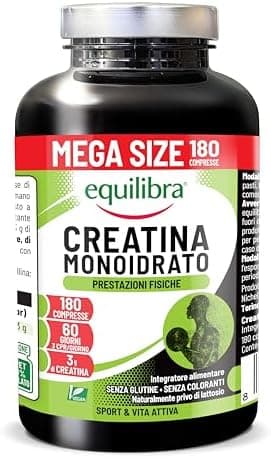 Equilibra Creatina Monoidrato, Vegana, 3000mg per dose max die, 180 Compresse, Scorta 2 Mesi, Senza Glutine, Ideale per il Pre Workout, per Uomini e Donne, Senza Coloranti, Senza Lattosio Generico - integratore