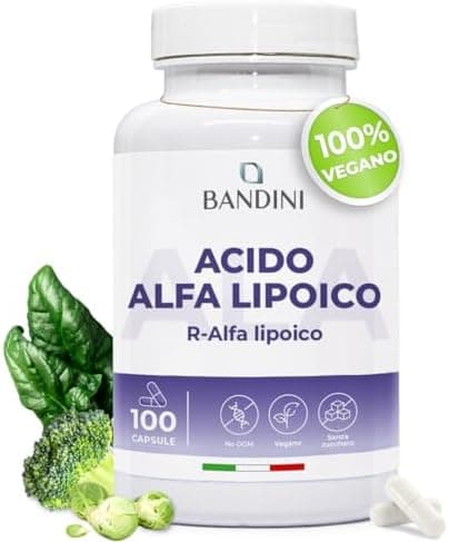 Bandini® Acido Alfa Lipoico ALA a Rilascio Ritardato | 100 Capsule | Adatte ad un'alimentazione Vegana | Assorbimento massimo | Antiossidante naturale | Protegge dallo Stress Ossidativo | 100% Vegan Generico - integratore