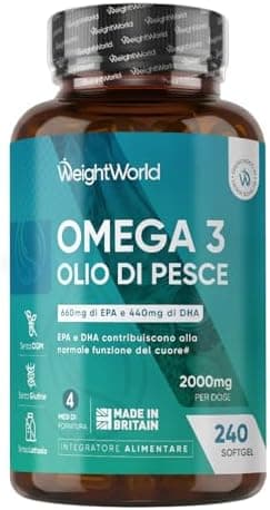 Omega 3 Olio di Pesce da 2000mg, 660mg EPA e 440mg DHA, Integratore Omega3 Fish