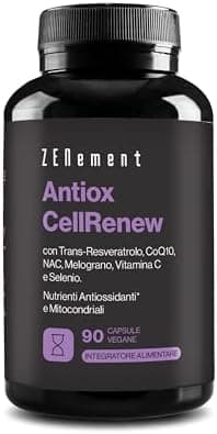 Antiox Complex con Trans-Resveratrol, CoQ10, NAC, Melograno, Vitamina C e Selenio - Antiossidante e di Supporto all'Energia Cellulare, 90 Capsule Vegane - Zenement