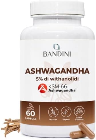 Bandini® Ashwagandha KSM-66® 100% Vegan, Withania Somnifera, Integratore Naturale Polvere di Ginseng Indiano, 5% di withanolidi, Rimedio Ayurvedico per Stress, Mente e Sonno, Qualità Premium KSM Pura