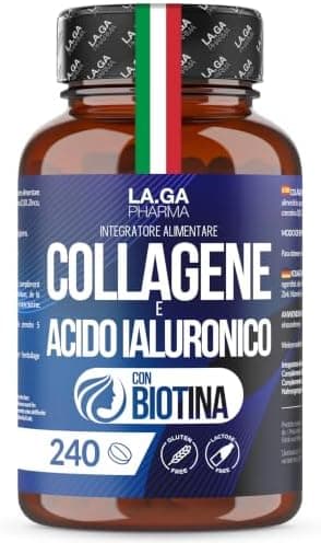 Collagene e Acido Ialuronico con BIOTINA per Capelli, Pelle, Unghie e Articolazioni. Collagene Idrolizzato 240 compresse 2000 MG con Zinco, CoQ10 e Vit. C + E per Ossa e Denti Forti. Made in Italy