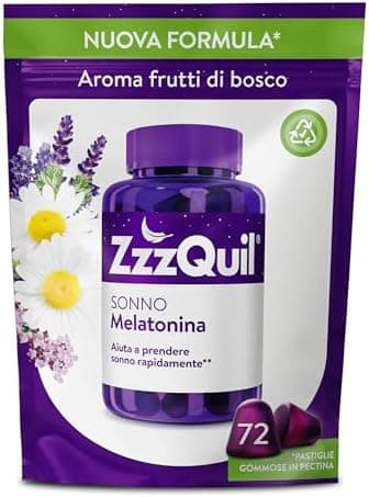 ZzzQuil Sonno, Melatonina pura per Dormire, Integratore con Estratti Di Valeriana, Camomilla e Vitamina B6, Formulazione Vegana, 72 Pastiglie Gommose Generico - integratore