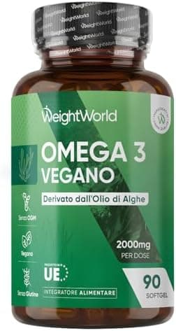 Omega 3 Vegan in 90 Softgel da 2000 mg, DHA, EPA, Omega3 Vegetale da Olio Algale