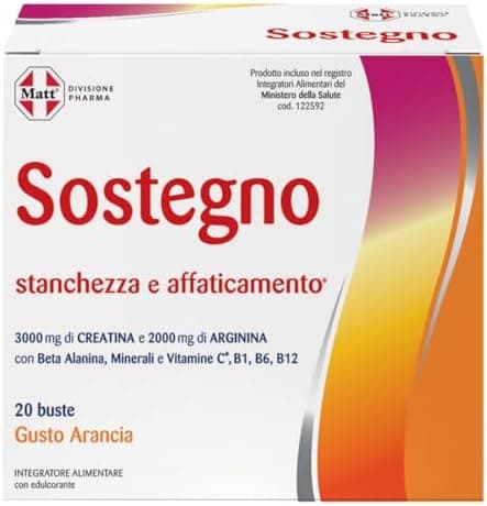 Matt, Sostegno, Integratore Alimentare a Base di Arginina e Creatina, Utile per Ridurre la Stanchezza, Contribuisce alla Normale Funzione del Sistema Immunitario, Confezione da 20 Buste, 160g