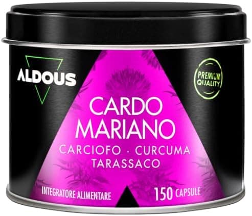 Cardo Mariano Tarassaco e Carciofo con Curcuma e Desmodio - 150 Capsule - 80% di Silimarina - Integratore Detox Fegato e Intestino - Depurativo Fegato - Gonfiore addominale - Cardo Mariano Fegato