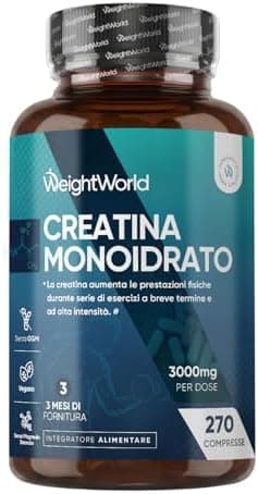 Creatina Monoidrata Vegana, 3000mg per Dose (3 Mesi di Scorta) Senza Magnesio Stearato, Uomini e Donne, Pre Workout, Intra, Post Workout, 270 Creatina Compresse Senza Glutine né Coloranti Artificiali