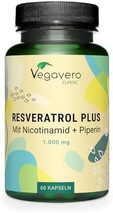 Resveratrolo Puro 1.000 mg | con Nicotinamide | Trans-Resveratrolo Naturale | Integratore Antiossidante | Senza Additivi e Vegan | 60 capsule | Vegavero®