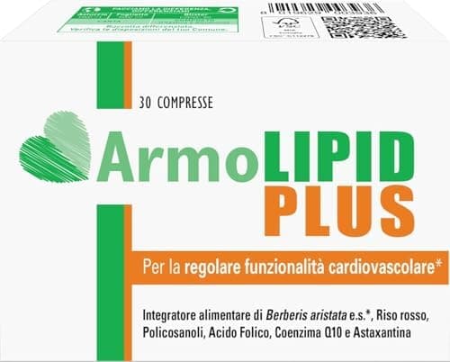 Armolipid Plus 30 Compresse, Integratore Alimentare con Berberis Aristata, Riso Rosso Fermentato, Acido Folico, Policosanoli, Coenzima Q10 e Astaxantina
