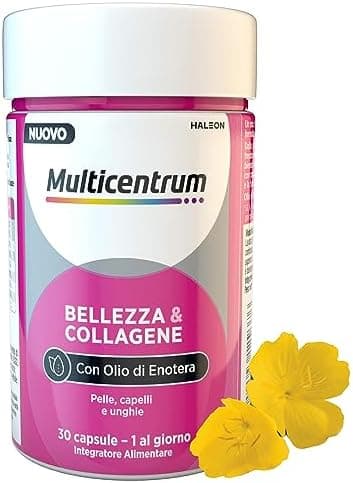 Multicentrum Bellezza&Collagene, Integratore Alimentare con Collagene, Biotina, Vitamina C e Olio di Enotera, specificamente formulato per Pelle, Capelli, Unghie, Adulti, 30 capsule Generico - integratore