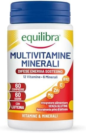 Equilibra Integratori Alimentari, Multivitamine e Minerali, a base di 12 Vitamine e 6 Minerali con Luteina, Indicato per Diete Povere di Minerali e Vitamine o Aumentato Fabbisogno, 60 Compresse Generico - integratore