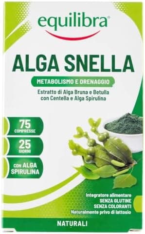 Equilibra Integratori Alimentari, Alga Snella, a Base di Estratto di Alga Bruna e Betulla con Centella a Alga Spirulina, Favorisce il Drenaggio dei Liquidi e il Metabolismo, 75 compresse Generico - integratore