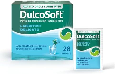 DulcoSoft Lassativo con Macrogol, Rimedi Stitichezza Adulti e Bambini - Senza Glutine, Senza Zucchero, Lassativo Delicato per Irregolarità Intestinale, Stipsi (28 Bustine) Fermenti - integratore