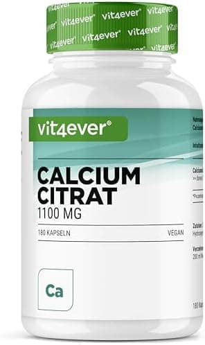 vit4ever Calcio Citrato - 180 Capsule - Alto Dosaggio con 1100 mg per Capsula - scorta per 2 mesi - Elevata Biodisponibilità - Calcio per Ossa, Denti e Metabolismo Energetico - Vegano Generico - integratore