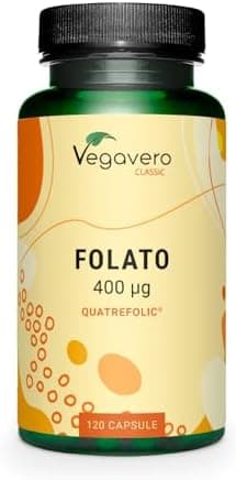 ACIDO FOLICO Vegavero® | 400 mcg | L-Metilfolato 5MTHF (Quatrefolic®) dall'Italia | L’UNICO SENZA ADDITIVI | Folato Attivo Certificato in Laboratorio | Folic Acid | 120 capsule | Vegan