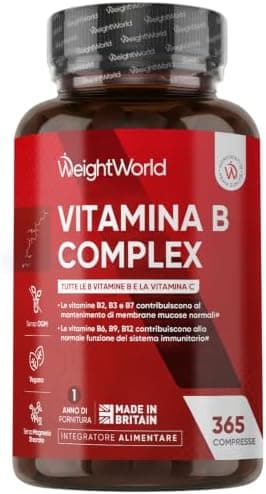 Vitamina B Complex, 365 Compresse Vegane, 1 al Giorno (1 Anno), con Biotina, Acido Folico, Riboflavina, Inositolo, Vitamina B12, B1, B3, B4, B5, B6 e Vit C (Acido Ascorbico), Senza Magnesio Stearato
