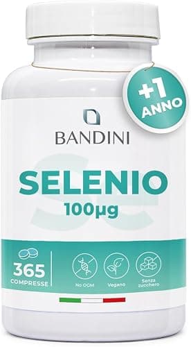 Bandini® Integratore Selenio 365 Compresse Vegan (Scorta 1+Anno) 100µg Alto Dosaggio | Supporto Tiroide & Difese Immunitarie | L-Selenmetionina | 100% Vegano, No OGM, Prodotto in Italia | Alto Dosaggio | Supporto Tiroide & Difese Immunitarie | L-Selenmetionina | 100% Vegano, No OGM, Prodotto in Italia Generico - integratore
