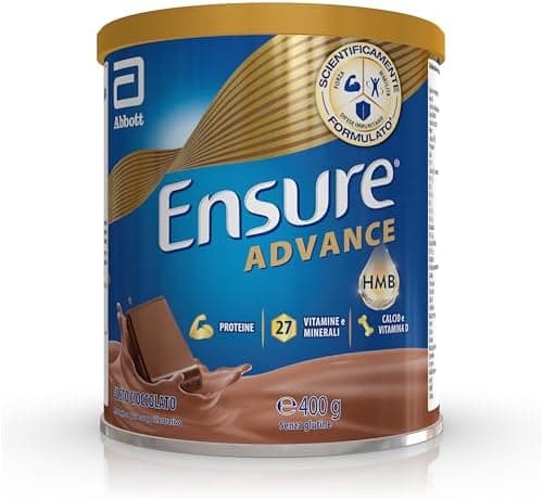 Ensure Advance Integratore Alimentare Proteico in Polvere, con 27 Vitamine e Minerali, Integratore Alimentare con Proteine, Calcio e HMB, Confezione 400g, Gusto Cioccolato Ensure - integratore