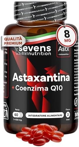 Astaxantina Naturale Pura AstaPure® – Integratore con Coenzima Q10 e Olio Extravergine di Oliva – Complesso Antiossidante – 8 mg di estratto di Haematococcus Pluvialis – Senza OGM Generico - integratore