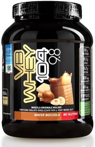 NET Integratori VB WHEY 104 9.8 Optipep - 450g Wafer Nocciola - Proteine Isolate Idrolizzate per via Enzimatica Con EAA e BCAA - Massimizza Sintesi Proteica, Crescita e Mantenimento Muscolare Generico - integratore