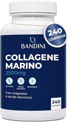 Bandini® Collagene Marino con Acido ialuronico - 240 compresse - Collagene Idrolizzato - con Magnesio, Coenzima Q10, Vitamina C, Biotina, Zinco e Vitamina A, Integratore Pelle, Capelli e Articolazioni Generico - integratore
