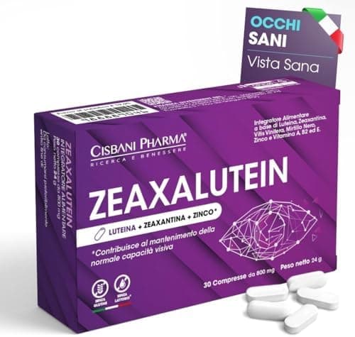Zeaxalutein Integratore Occhi ad Alto Dosaggio, Antiossidante con Luteina e Zeaxantina, per la Normale Capacità Visiva con Mirtillo Nero, Zinco, Vitamine A, B2, E, 30 Compresse da 800mg CISBANI PHARMA