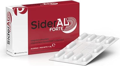 SiderAL® Forte Integratore alimentare a base di Ferro Sucrosomiale®, No Gusto metallico, Alta Tolerabilità, Alto assorbimento, No Glutine, No lattosio, 20 Capsule, Pharmanutra Generico - integratore