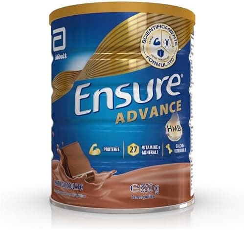 Ensure Advance Integratore Alimentare Proteico in Polvere, con 27 Vitamine e Minerali, Integratore Alimentare con Proteine, Calcio e HMB, Confezione 850g, Gusto Cioccolato Calcio - integratore