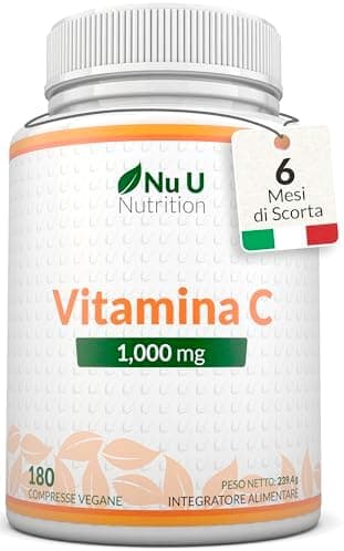 Vitamina C 1000mg Pura Alto Dosaggio - 180 Compresse Vegane - 6 Mesi di Fornitura - Acido Ascorbico - Prodotto in Europa - Nu U Nutrition Generico - integratore