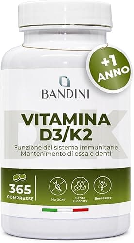 Bandini® Vitamina D3 K2 | 365 COMPRESSE (12 Mesi) | Vitamina D 2000 UI + 200 mcg Vitamin K | Vitamine MK-7 99% All Trans Vit D3+K2 | Per Ossa, Denti, Muscoli, Articolazioni & Sistema Immunitario Generico - integratore
