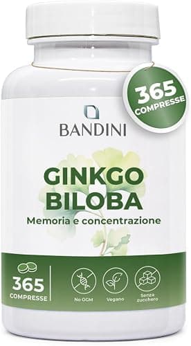 Bandini® Ginkgo Biloba 6.000mg, 365 Compresse (1 Anno di scorta) | Estratto 50:1 di Ginko Biloba con Glicosidi Flavonici e Lattoni Terpenici, Gingko Integratore Nootropico 100% Vegan, No OGM Generico - integratore