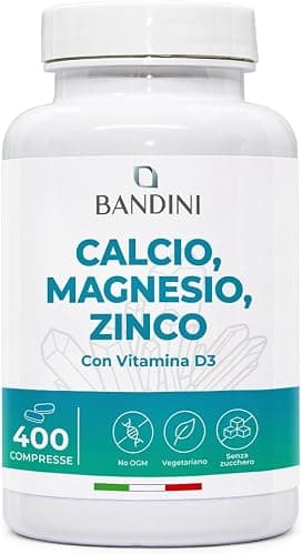 Bandini® Calcio Magnesio Zinco Vitamina D3 + K2 MK7 | 400 Compresse Vegetariane | con Rame, Selenio, Manganese, Boro | Multivitaminico ad Alto Assorbimento | Ossa Muscoli Pelle Capelli Immunità Generico - integratore
