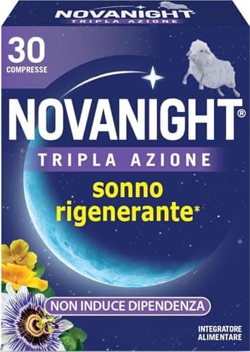 Novanight Tripla Azione Melatonina per Dormire, Integratori per Dormire, Disturbi del Sonno - Senza Glutine, con Melatonina, Escolzia, Passiflora, Melissa, Non Induce Dipendenza (30 Compresse) Generico - integratore