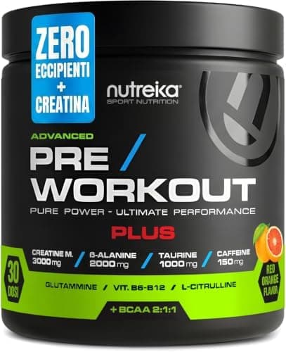Pre Workout Potente Nutreika | Preworkout Forte 300g con Creatina, Caffeina, Beta Alanina | Energia, Forza e Pompa Muscolare | Made in Italy