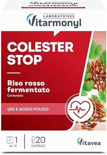Vitarmonyl Colesterstop - Coenzima q10 - Integratore Riso Rosso Fermentato - Acido Folico e Coriandolo - Monacolina K - Salute Cardiovascolare - 20 Capsule Generico - integratore