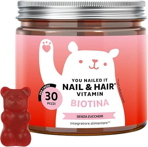 Bears with Benefits - Gommose Biotina - Capelli & Unghie - 30 pezzi | You Nailed It - Biotina, Cheratina, Vitamina C, E, Zinco, Rame, Selenio - Cura da 1 mese - Senza Zuccheri, Vegetariano Generico - integratore