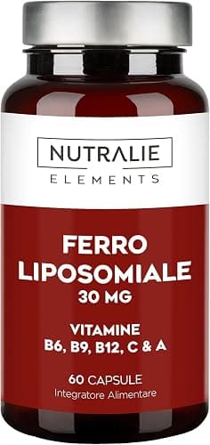 Ferro Liposomiale 30mg Stanchezza e Affaticamento - Con Vitamina C, B12, Acido Folico, A e B6 - Integratore di Ferro - 60 Capsule Liposomal Iron Nutralie Generico - integratore