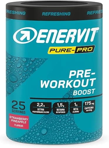 Enervit Pure-Pro Pre Workout Integratore in Polvere Gusto Fragola-Ananas, con Caffeina, Betaina, Beta-Alanina, Creatina, Potassio e Vitamina B6, Prepara il Fisico per Workout Intensi, Vegan, 313g Generico - integratore