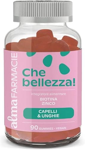 Integratore 90 Gummies Vegan Capelli e Unghie Forti con Biotina e Zinco, Che Bellezza! Alma Farmacie, Caramelle Gommose, Aroma naturale Generico - integratore