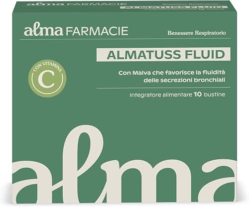 NAC, N-acetilcisteina 600 mg, Almatuss Fluid Alma Farmacie, Integratore Mucolitico Fluidificante, Sintesi del Glutatione, con Vitamina C, Zinco e Malva, Supporto al Sistema Immunitario, 10 bustine Generico - integratore