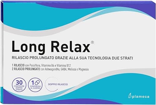 Plameca Long Relax - Integratore naturale anti ansia e stress - Doppia azione rilassante - Formula a due strati con Ashwagandha, Melissa, Passiflora, Gaba, Magnesio, Vitamina B6 e B12-30 Compresse Generico - integratore