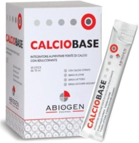 Abiogen Pharma Integratore Alimentare Calciobase 30 Stick di Calcio, Senza Glutine, Senza Lattosio, 10 Millilitri Generico - integratore