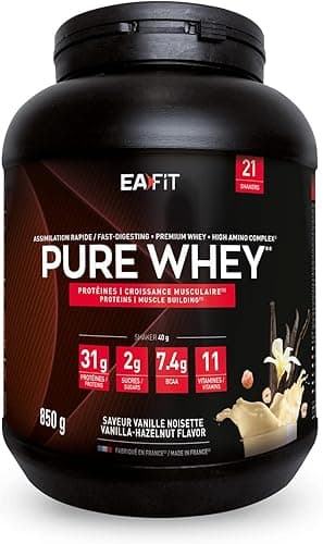 Proteine in Polvere Whey 850 g Gusto Vaniglia Nocciola| 31 g per Shaker Proteine | Whey Protein Concentrate e Isolate | BCAA + L-Glutammina + Taurina | Integratore per Massa Muscolare |Con 11 Vitamine Generico - integratore
