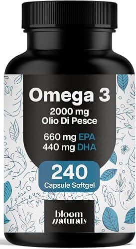 Omega 3 2000 mg - 240 Capsule Softgel (4 Mesi) - Alta Concentrazione - Olio di Pesce Omega 3 con 660 mg EPA e 440 mg DHA - Integratore Alimentare - Prodotto in Germania - Omega3 Fish Oil Generico - integratore
